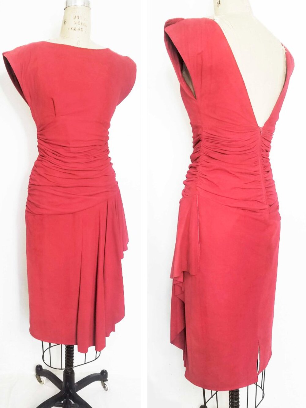 Vintage Womens VAKKO 80s Suede Leather Marilyn Fitted Hourglass Ruching